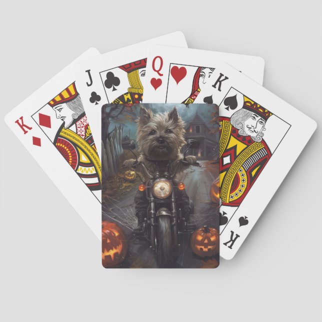 Cairn Terrier Riding Motorcycle Halloween Scary Playing Cards (Back)