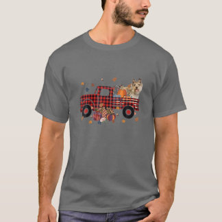 Cairn Terrier Riding Truck Pumpkin Autumn Leaves F T-Shirt