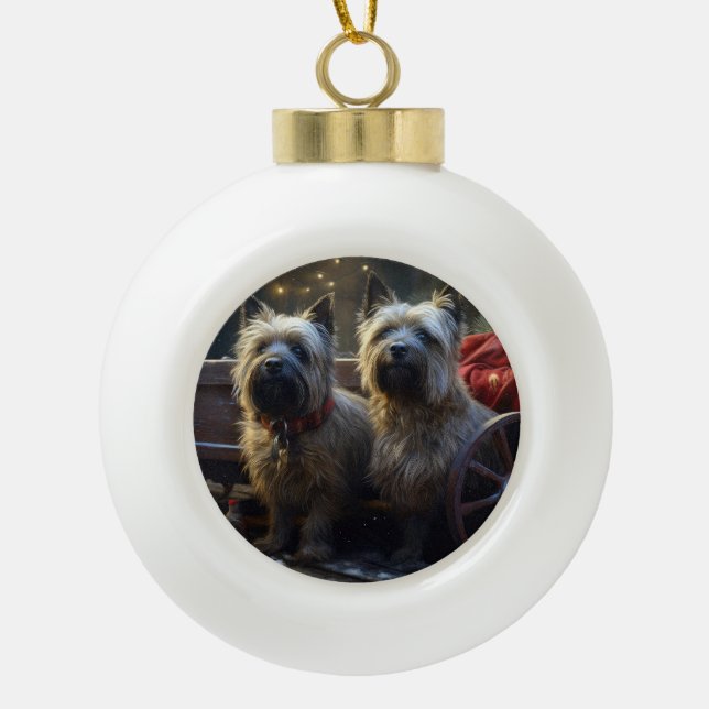 Cairn Terrier Snowy Sleigh Christmas Decor   Ceramic Ball Christmas Ornament (Front)