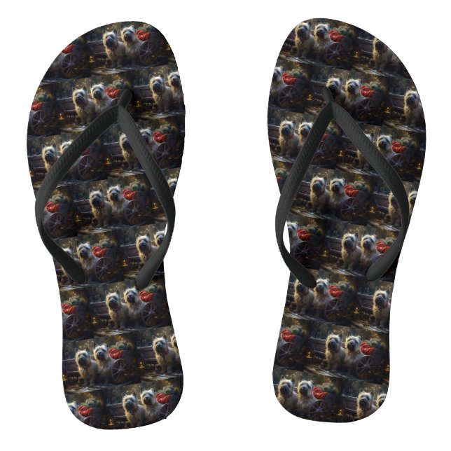 Cairn Terrier Snowy Sleigh Christmas Decor   Flip Flops (Footbed)