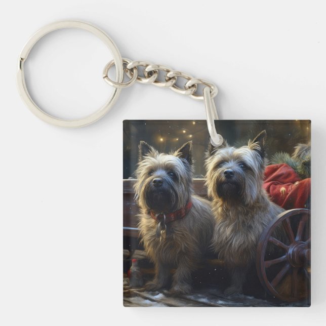 Cairn Terrier Snowy Sleigh Christmas Decor   Keychain (Front)
