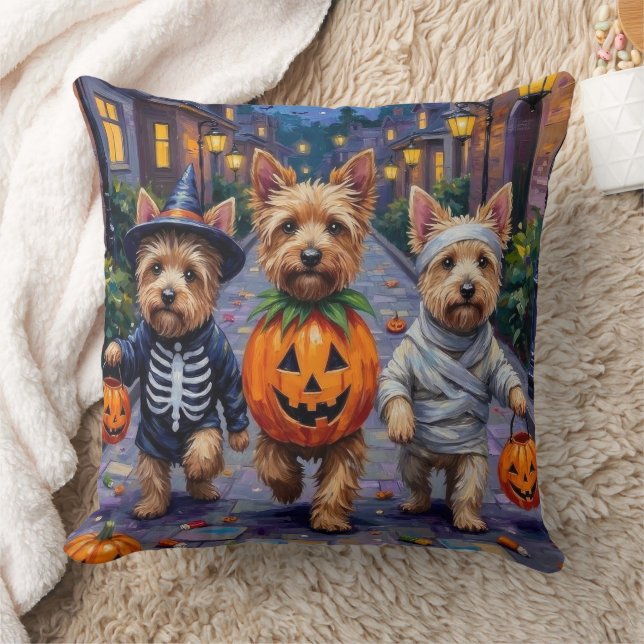 Cairn Terrier Trick-or-Treating Halloween Costumes Throw Pillow (Blanket)