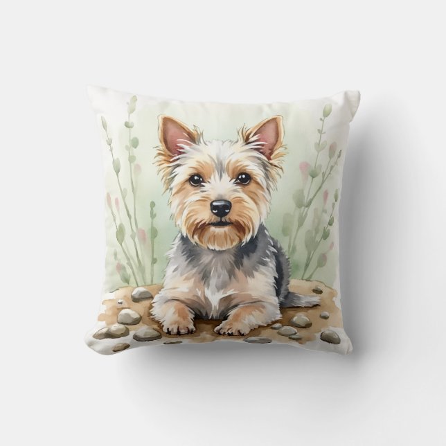 Cairn Terrier Watercolor Pebble Pattern Art Throw Pillow (Front)