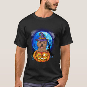 Cairn Terrier Witch Moon Pumpkin Scary Halloween D T-Shirt