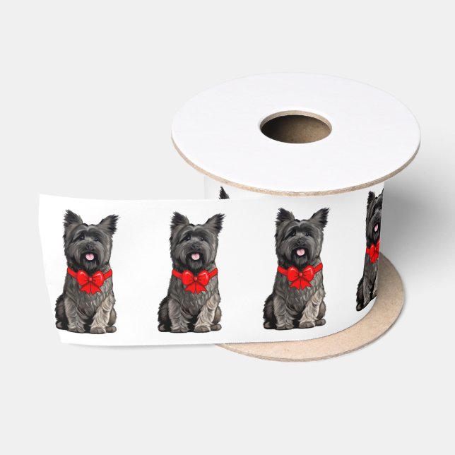 Cairn Terrier with a Christmas Bow 3" Satin Ribbon (Spool)