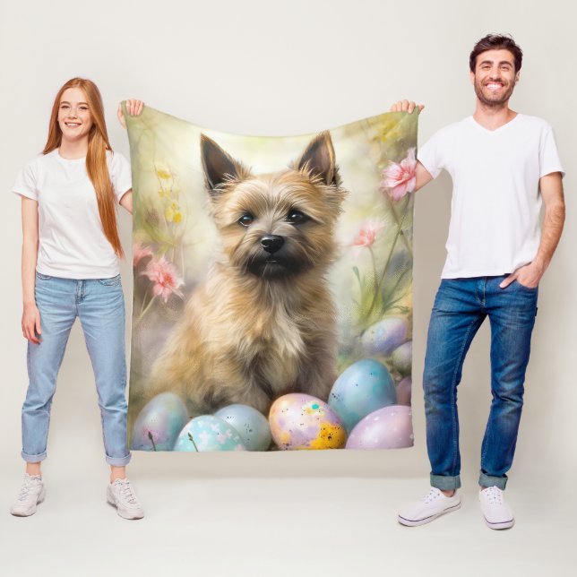 Cairn Terrier with Easter Eggs Holiday Fleece Blanket (In Situ)