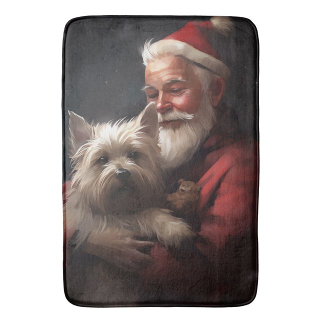 Cairn Terrier With Santa Claus Festive Christmas Bath Mat (Front Vertical)