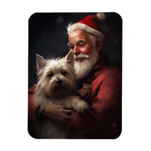 Cairn Terrier With Santa Claus Festive Christmas Magnet