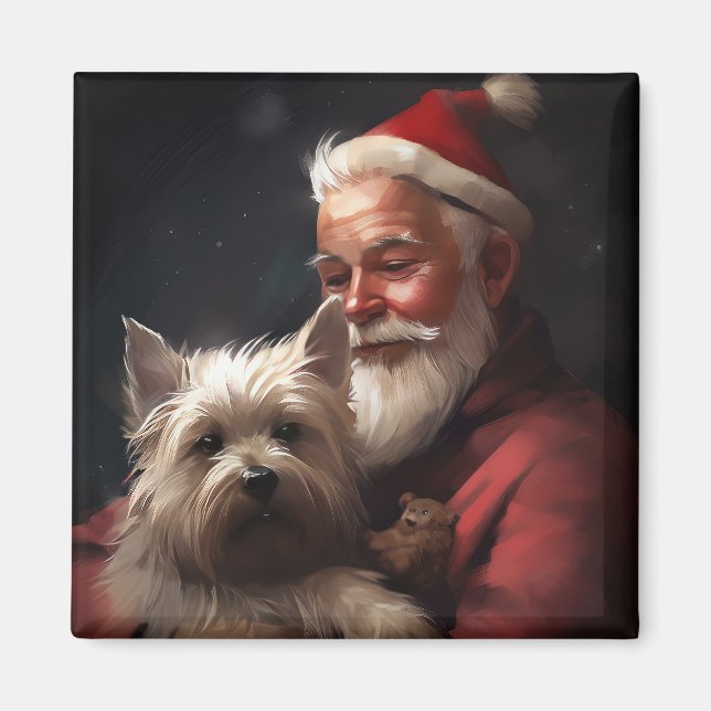 Cairn Terrier With Santa Claus Festive Christmas Magnet (Front)