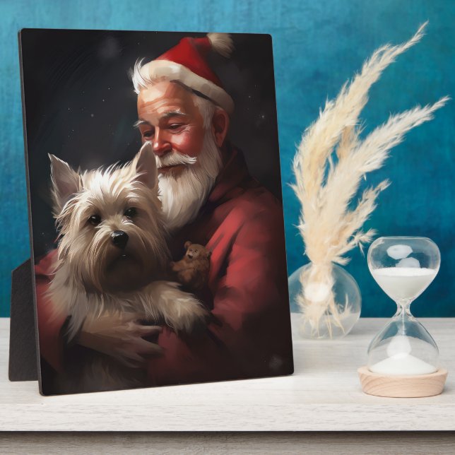 Cairn Terrier With Santa Claus Festive Christmas Plaque (Side)