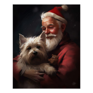 Cairn Terrier With Santa Claus Festive Christmas Poster