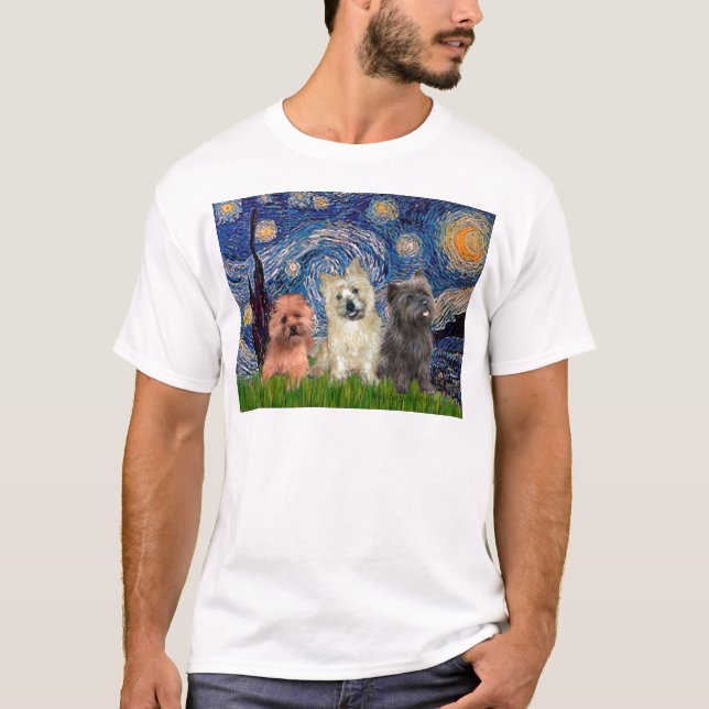 Cairn Terriers (three) - Starry Night T-Shirt (Front)