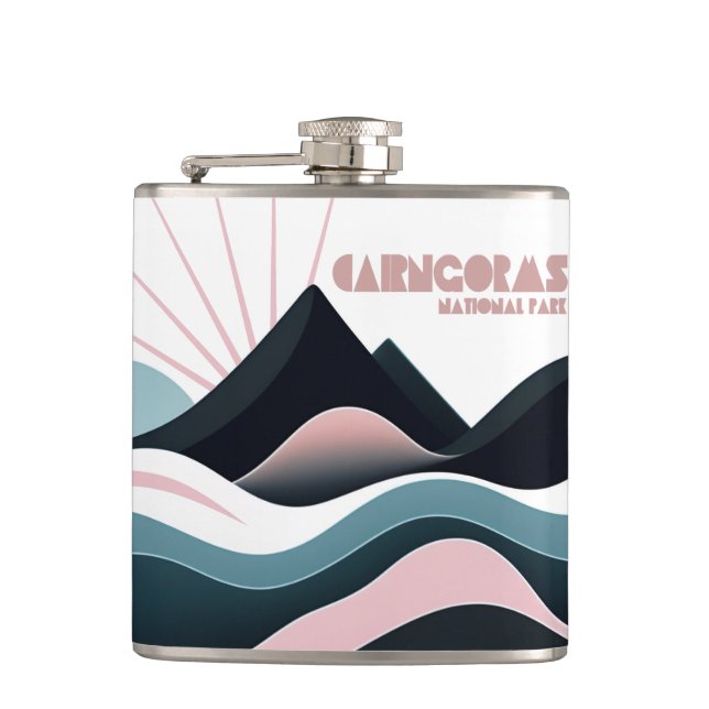 Cairngorms National Park Scotland Coloured Hills Hip Flask (Front)
