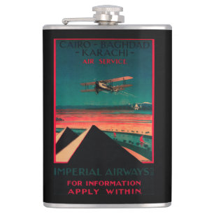 Cairo - Bagdad - Karachi Air Vintage Poster Hip Flask