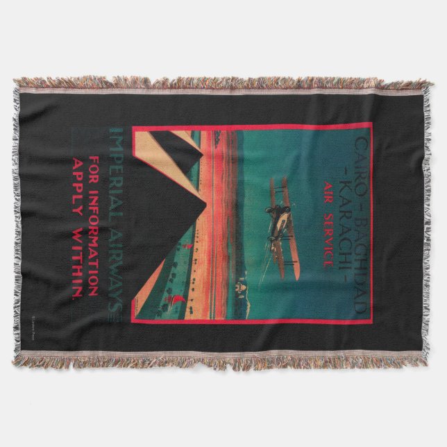 Cairo - Bagdad - Karachi Air Vintage Poster Throw Blanket (Front)