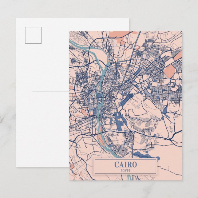 Cairo Egypt Breezy City Map Travel Postcard (Front/Back)