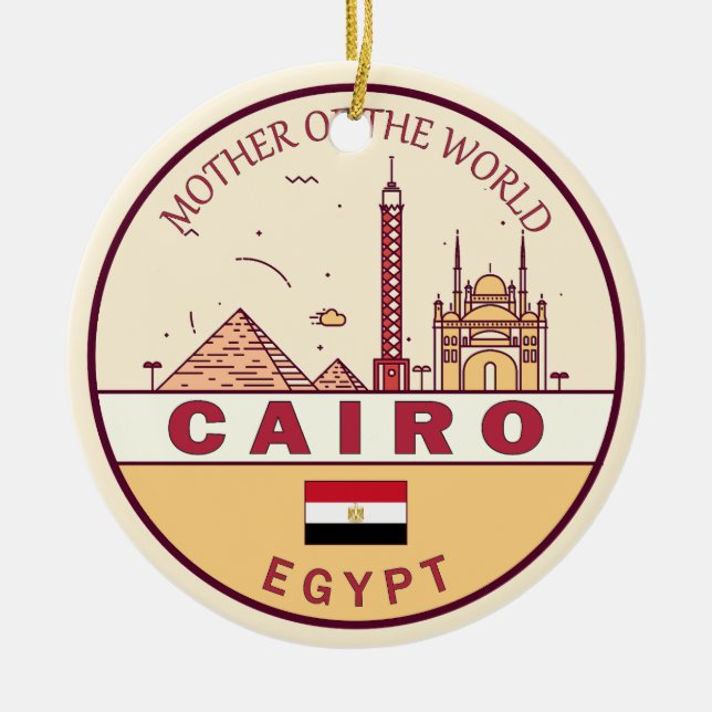 Cairo Egypt City Skyline Emblem Ceramic Ornament (Front)