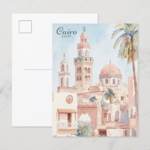 Cairo Egypt Gouache Paint Illustration Travel Postcard