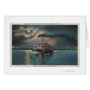 Cairo, IL - Night View of Steamer on Miss. River