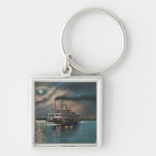 Cairo, IL - Night View of Steamer on Miss. River Keychain