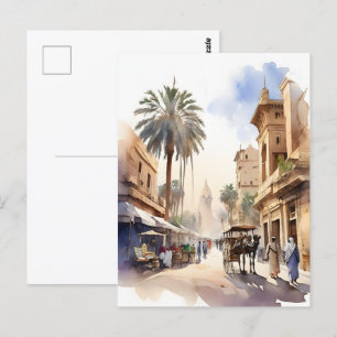 Cairo watercolor art postcard