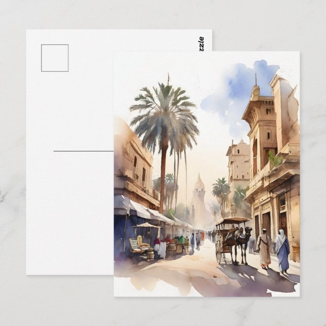 Cairo watercolor art postcard (Front/Back)