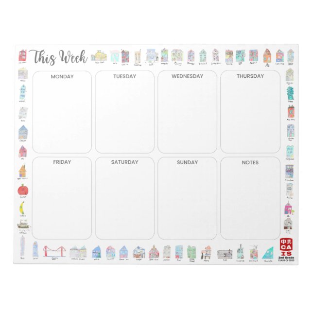 CAIS 2nd Grade Weekly Planner - Class of 2030 Notepad (Front)
