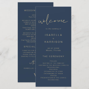 CAITLIN Edgy Navy and Gold Simple Wedding Program