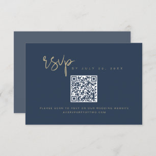 CAITLIN Elegant Navy and Gold QR Code RSVP Card