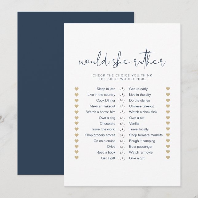 CAITLIN Minimal Would She Rather Bridal Game Invitation (Front/Back)