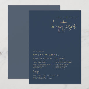 CAITLIN Modern Contemporary Navy and Gold Baptism Invitation