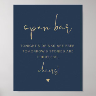 CAITLIN Modern Funny Navy Gold Open Bar Sign