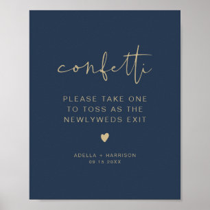 CAITLIN Modern Navy and Gold Confetti Toss Sign