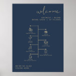 CAITLIN Modern Navy and Gold Wedding Icon Timeline Poster<br><div class="desc">This wedding icon timeline and welcome sign features an edgy handwritten font and modern minimalist design and a modern navy blue and gold colour combination. Click 'click to customize further' in the personalization section to open up the full editor. To add new icons, visit https://www.svgrepo.com/ and search the icon you...</div>