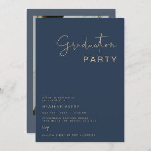 CAITLIN Modern Navy Blue Graduation Party  Invitat Invitation