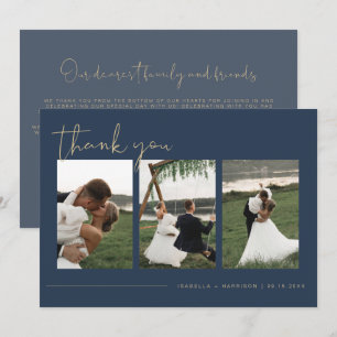 CAITLIN Modern Navy Blue Photo Wedding Thank You Invitation