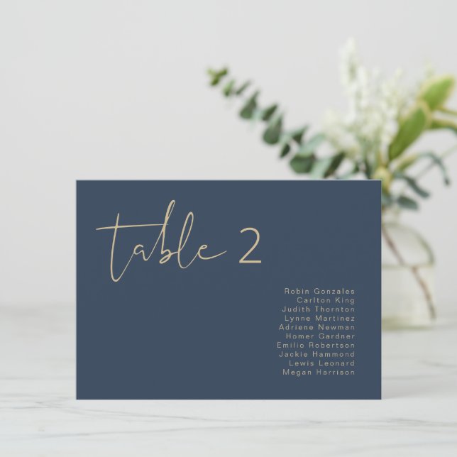 CAITLIN Modern Navy Blue Table Seating Card (Standing Front)