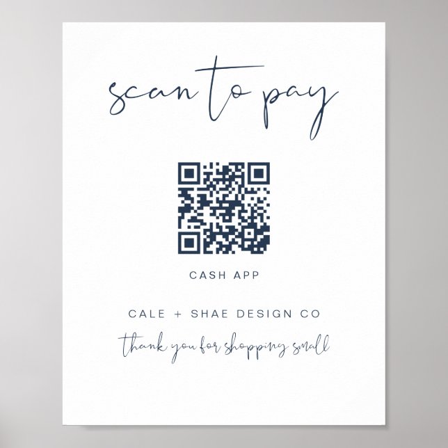 CAITLIN Modern Navy Small Business Payment Sign (Front)