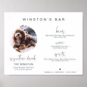 CAITLIN Navy 1 Photo Pet Signature Drink Bar Sign