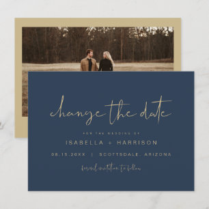 CAITLIN Navy and Gold Change the Date Invitation