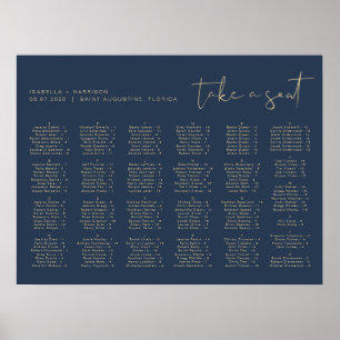 CAITLIN Navy and Gold Modern Alphabetical Seating Poster