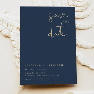 CAITLIN- Navy and Gold Modern Save the Date Invitation