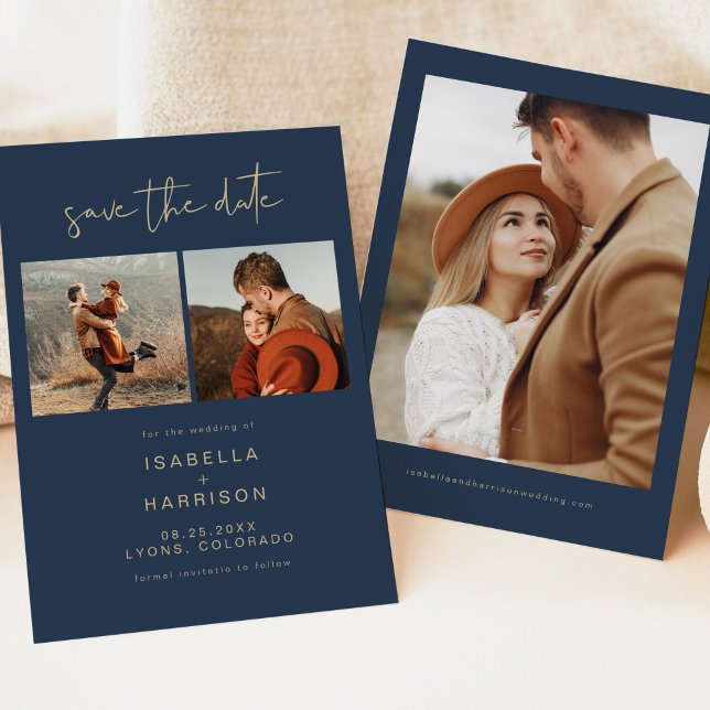 CAITLIN Navy and Gold Photo Save the Date  Invitation (Creator Uploaded)