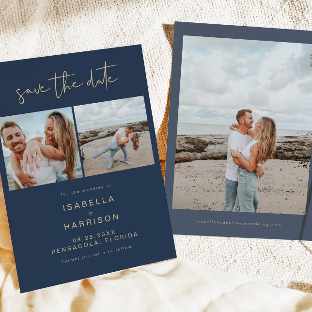CAITLIN Navy and Gold Photo Save the Date  Invitation (Creator Uploaded)