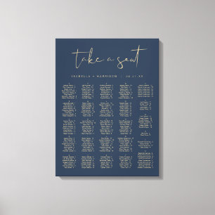 CAITLIN Navy Blue and Gold Alphabetical Seating  Canvas Print