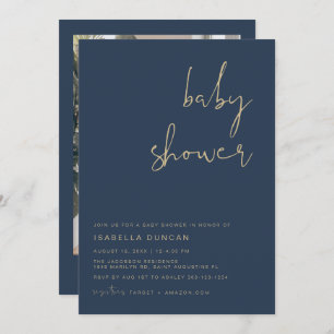 CAITLIN Navy Blue and Gold Baby Shower Invitation