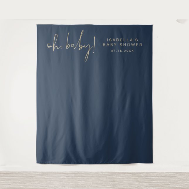 CAITLIN Navy Blue Baby Shower Photo Tapestry (Front)