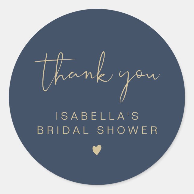 CAITLIN Navy & Gold Bridal Shower Thank You  Classic Round Sticker (Front)
