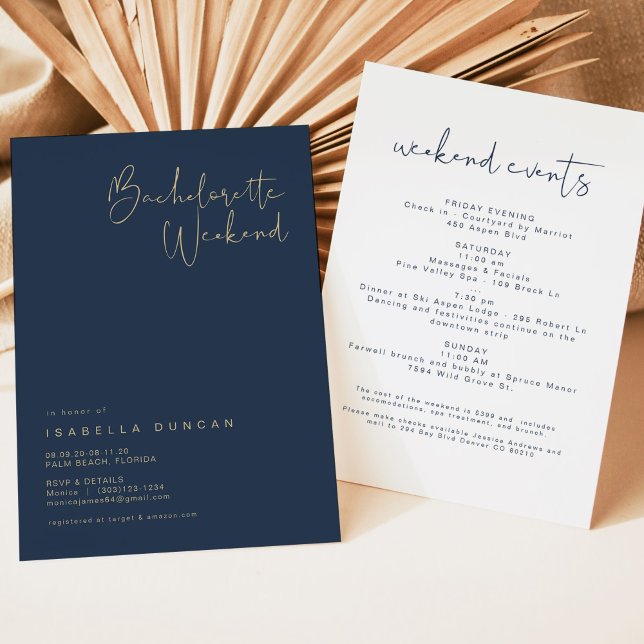 CAITLIN- Navy Gold Modern Minimalist Bachelorette Invitation (Creator Uploaded)