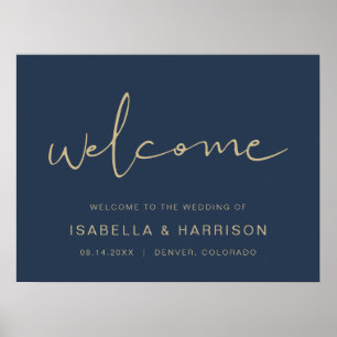 CAITLIN- Navy Gold Modern Minimalist Welcome Poster